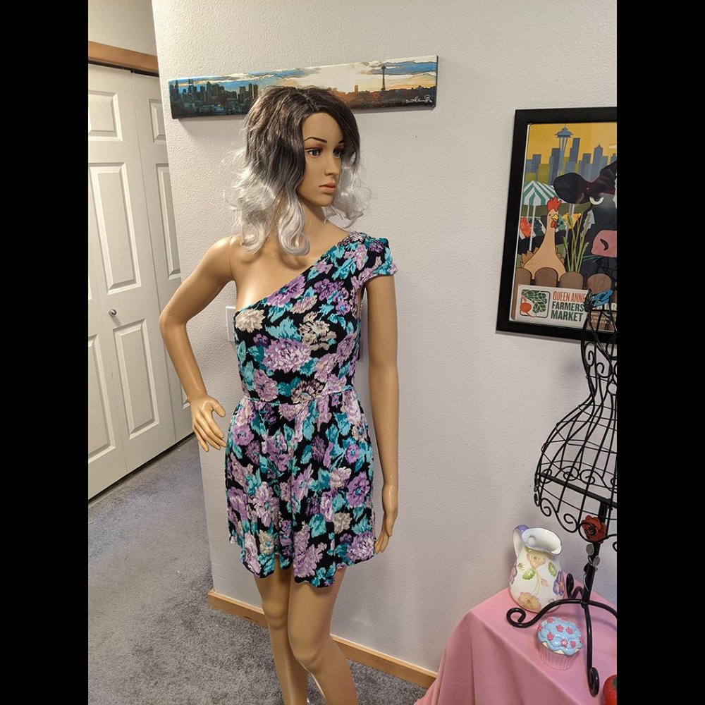 Reformed Cold Shoulder Mini Purple Floral Dress Size Small